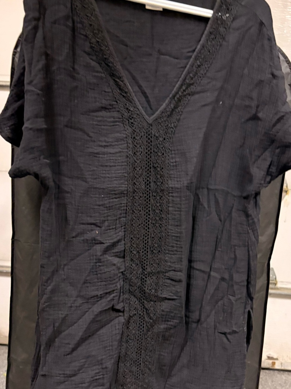 Kona Sol Black Short-Sleeve V-Neck dress with Crochet Panel